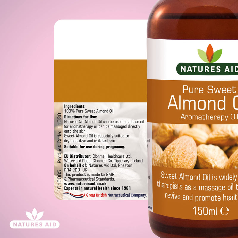 Natures Aid Almond Oil, Pure, Sweet Almond Oil, Massage Oil, Suited to Dry, Sensitive Skin, 150 ml (Pack of 1) - BeesActive Australia