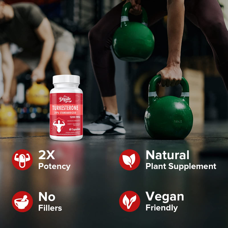Turkesterone Supplement - 1200mg Ajuga Turkestanica Extract Standardized to 20% Turkesterone,Max Strength for Bodybuilding,60 Vegan Capsules 60 Count (Pack of 1) - BeesActive Australia