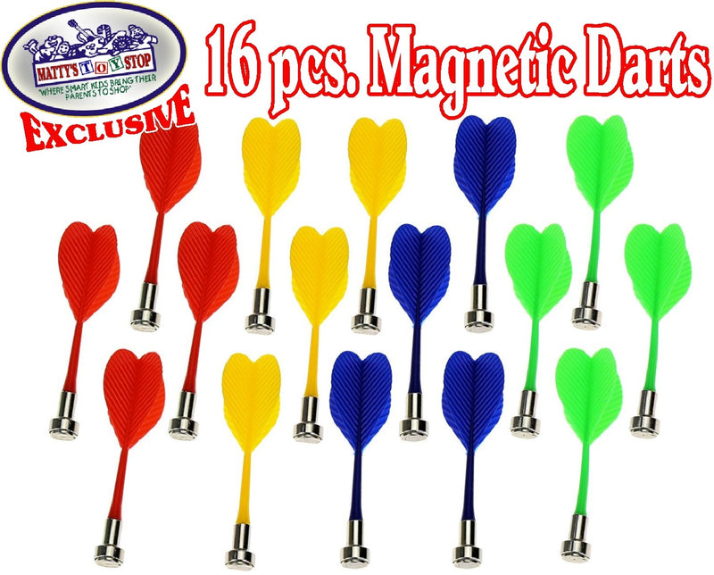 [AUSTRALIA] - Matty's Toy Stop Deluxe 16 Piece Magnetic Replacement Darts with Plastic Wings in Red, Blue, Green & Yellow Exclusive 