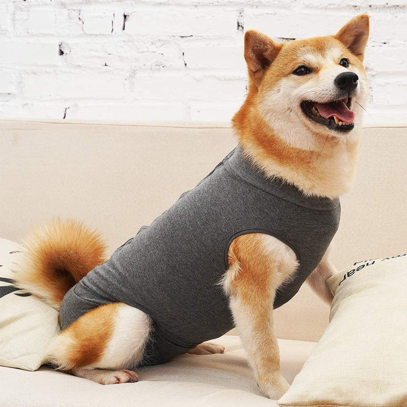 Dog Recovery Suit Abdominal Wound Puppy Surgical Clothes Post-Operative Vest Pet After Surgery Wear Substitute E-Collar & Cone 2X-Large (Pack of 1) Grey - BeesActive Australia