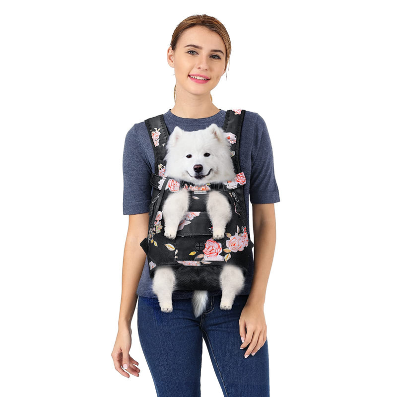 Petmolico Pet Dog Carrier Backpack, Adjustable Dog Legs-Out Front Backpack, Hands-Free Cat Pup Front Carrier Travel Bag, Easy-fit for Traveling Hiking for Small Medium Dogs Pink Rose - BeesActive Australia