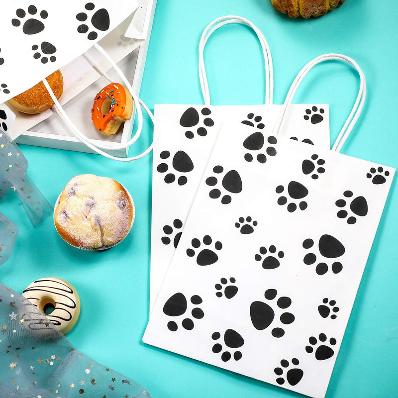 Blulu 20 Pieces Puppy Dog Paw Print Treat Bags with Paper Twist Handles, Paper Paw Print Goodie Bags Dog Gift Bags Cat Treat Bags for Pet Treat Party Favor, 6.3 x 3.1 x 8.6 Inch（White Backing） White Backing - BeesActive Australia