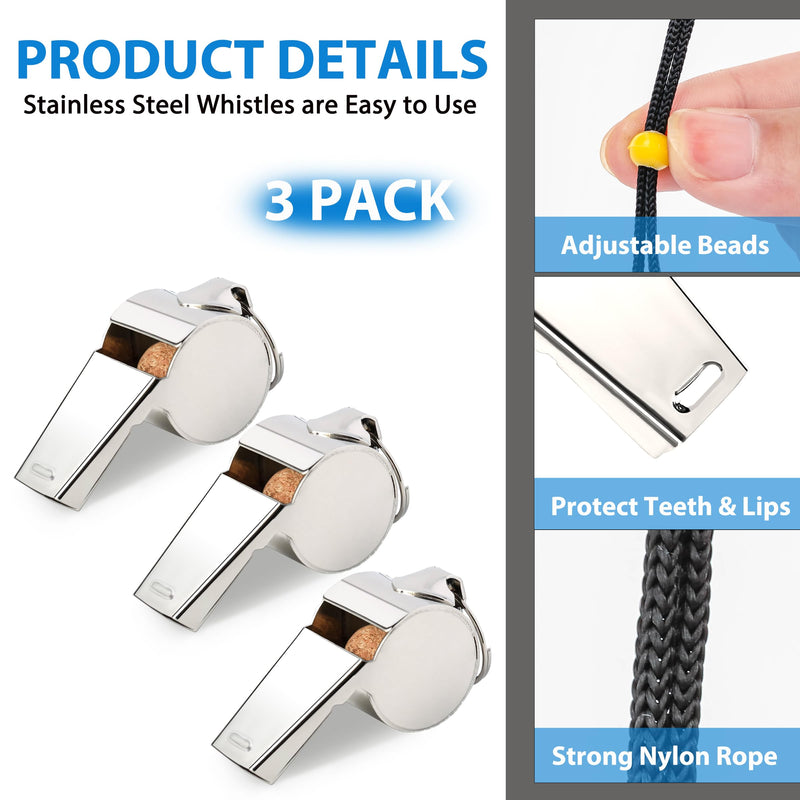 Xgunion Whistle 3 Pack Metal Coach Referee Sports Whistles with Lanyard Coach Whistles for Adults Loud Crisp Sound Whistle for Coaches Referees Teachers Officials Adults and Kids - BeesActive Australia