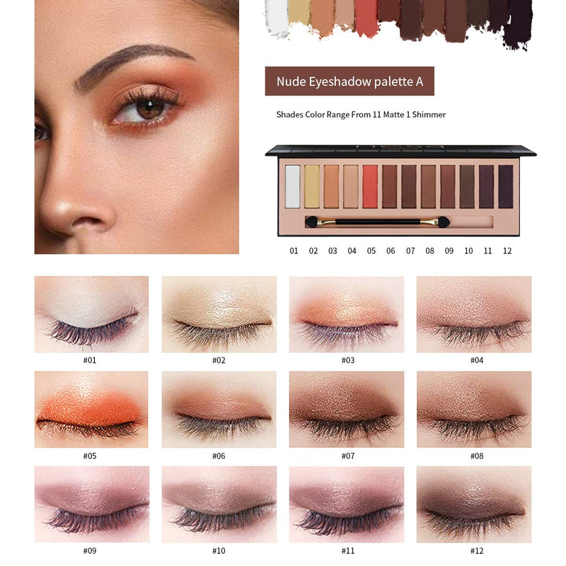 Serseul Eyeshadow Palette 12 Color Highly Pigmented Matte Shimmer Eye Makeup Pallet Creamy Texture Blendable and Long Lasting Cruelty Free Eyeshadow Nude C 4 Matte + 8 Shimmer - BeesActive Australia