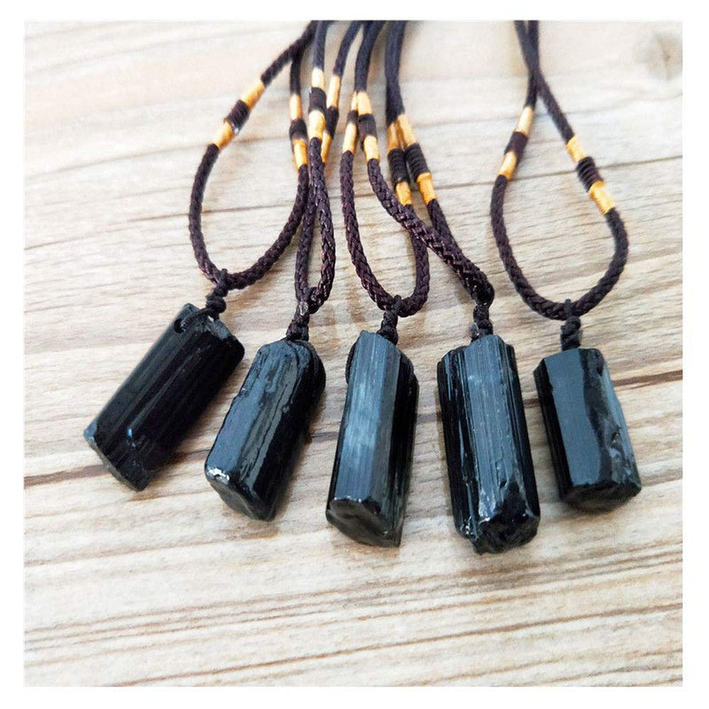 Comidox 2Pcs Natural Black Tourmaline Stone Pillar Pendant Necklace Tourmaline Amulet Natural Free Form Crystal Healing Pendant - BeesActive Australia