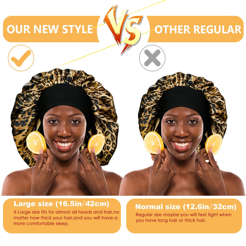 4 Pieces Extra Large Satin Bonnet for Curly Hair, Long Hair Sleep Cap With Wide Elastic Soft Band Big Sleeping Bonnets for Women Hair Care - BeesActive Australia