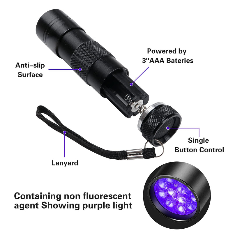 Black Light UV Flashlight, COSOOS 12 LED Handheld Black Light, Small UV Lights 395nm, Portable Pet Stain Detector for Dog Urine, Scorpions, and Bed Bugs. 1 Pack - BeesActive Australia