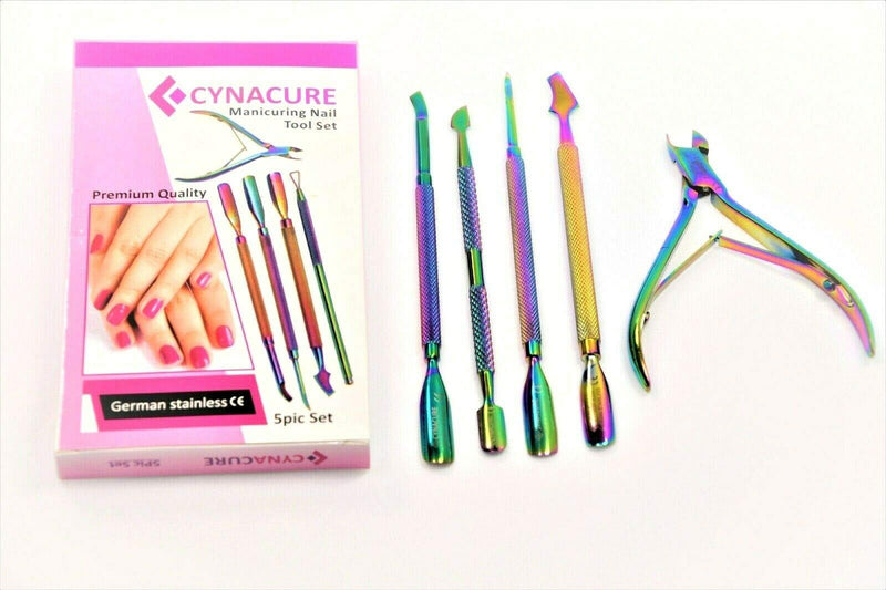 German Cuticle Trimmer Nail Nipper -Cuticle Pusher Double End Nail Cuticle Pusher Remover Tool Stainless Steel Manicure & Pedicure Kit 5-Professional Grade German Stainless-Cynamed - BeesActive Australia