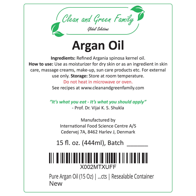Refined Pure Argan Oil (15 Oz) | 100% Natural, Unscented | Base Oil for Handmade & Homemade Lotion with Argan, Argan Hair Growth Oil, Argan Face Oil, Argan Hair Oil | Carrier Oil | Resealable Pouch - BeesActive Australia