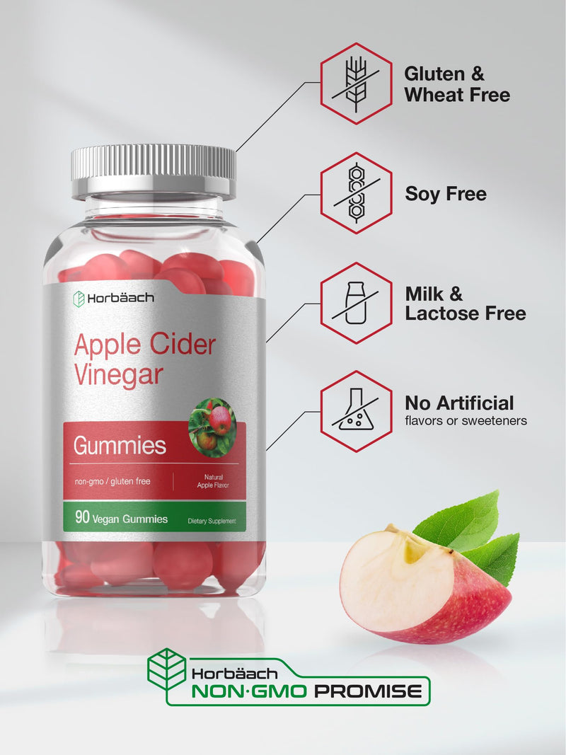 Vegan Apple Cider Vinegar Gummies | 90 Count | ACV Supplement | Natural Apple Flavor | Non-GMO, Gluten Free Gummies for Adults | by Horbaach - BeesActive Australia