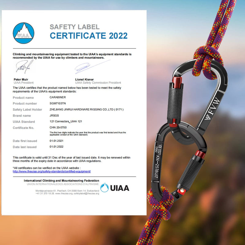 FVW Auto Locking Rock Climbing Carabiner Clips,Professional 25KN (5620 lbs) Heavy Duty Caribeaners for Rappelling Swing Rescue & Gym etc, Large D-Shaped Carabiners Black*5 - BeesActive Australia