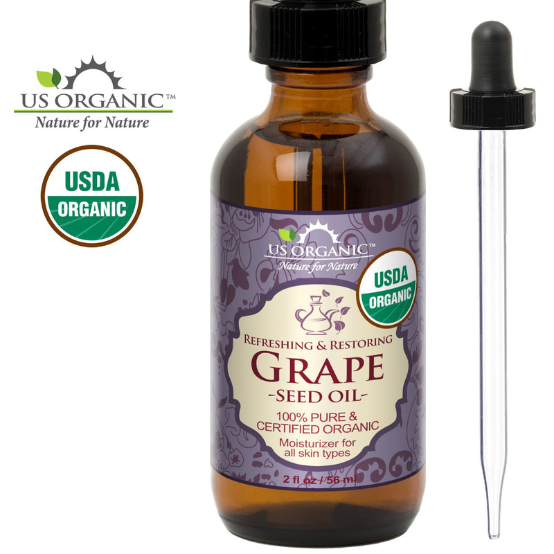 US Organic Grape Seed Oil, USDA Certified Organic, 100% Pure & Natural, Cold Pressed Virgin, Unrefined, in Amber Glass Bottle w/Glass Eye dropper for Easy Application (2 oz (56 ml)) 2 Ounce (58 ml) - BeesActive Australia