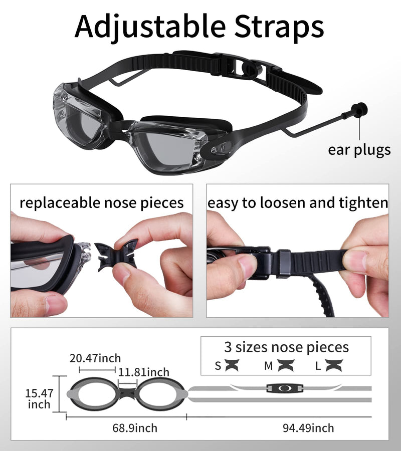 Swimming Goggles Swim Glass for Adult Men Women Swim Goggles with Earplugs & 3 Nose Pieces Clear - BeesActive Australia