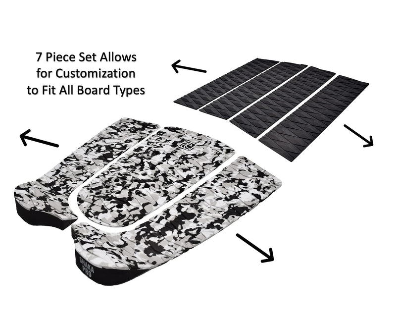Shaka Pro EVA Surfboard Traction Pads (Front and Back) - 7 Adjustable Pieces with 3M Adhesive - Max Diamond Grip with Kicker and Arch Bar - Fits All Board Sizes - BeesActive Australia
