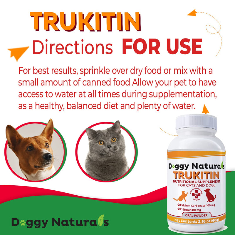 Pet Health Pharma Trukitin Chitosin Based Phosphate Binder for Cats & Dogs – All Natural Human Grade Ingredients for Renal Support Supplement with Calcium Carbonate Oral Powder (Made in U.S.A) 60 Gram - BeesActive Australia