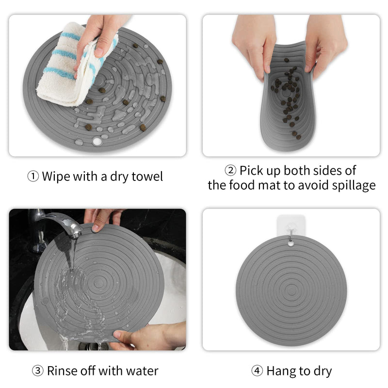 Ptlom Pet Food Mat for Dog and Cat Placemat 2 Pcs, Mat for Prevent Food and Water Overflow, Suitable for Medium and Small Pet,Silicone, 9.5"* 9.5" 9.5"x9.5" Grey - BeesActive Australia