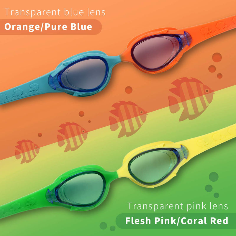 2-Pack Kids Swim Goggles, Toddler Swim Goggles, Swim Pool Goggles for Boys or Girls From 3-12, Quick Adjustable 01.yellow/Green(transparent Blue Lens) + Avocado/Orange(transparent Blue Lens) - BeesActive Australia