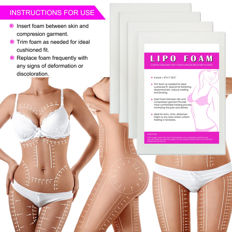 4 Pack Lipo Foam Post-surgical Ab Board Flattening Abdominal Compression Board for using with Post Liposuction Surgery Compression Garments Foam pads for Recovery 8"X11" White - BeesActive Australia