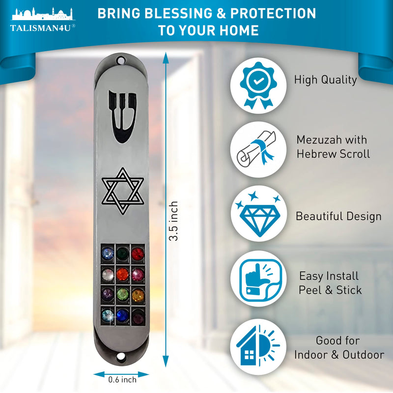 TALISMAN4U Pewter MEZUZAH Case with Scroll 12 Tribes of Israel Hoshen Design Jewish Star of David Judaica Door Mezuza 3.5 Inch - BeesActive Australia
