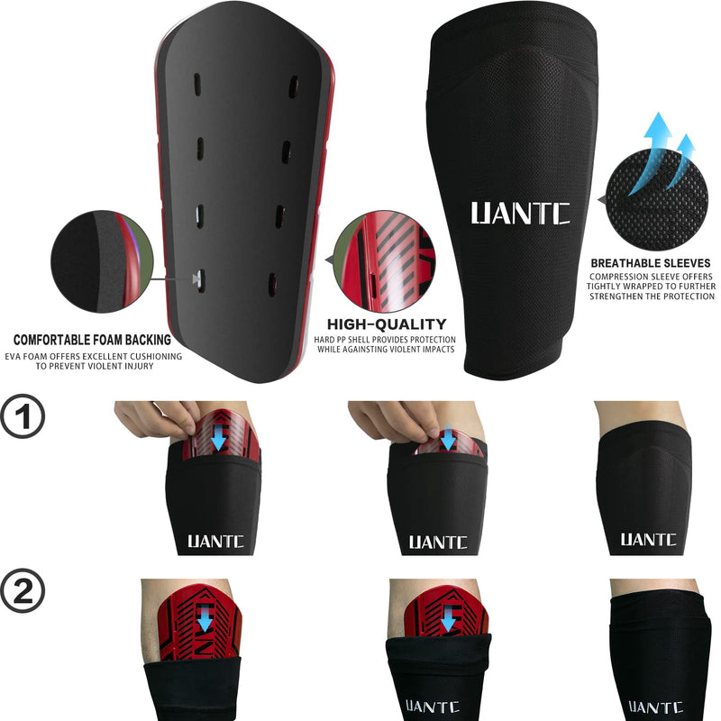Uantc Shin Guards - Soccer Shin Guards Cushion Protection Reduce Shocks and Injuries - Calf Protective Gear Shin Guards for Kids/Adult - Shin Guards Soccer Youth for Boys/Girls Red Medium - BeesActive Australia
