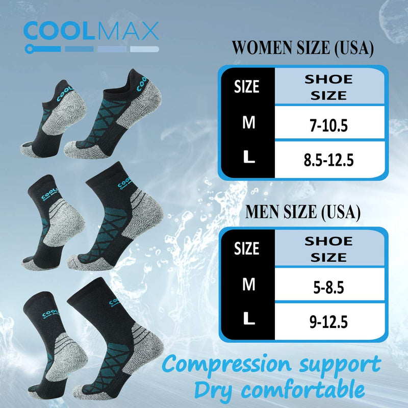 COOLMAX Brand Performance Mild Compression Support (15-18mmHg) Crew Socks (5 pairs) for Men & Women Socks Large Cmf8s - BeesActive Australia