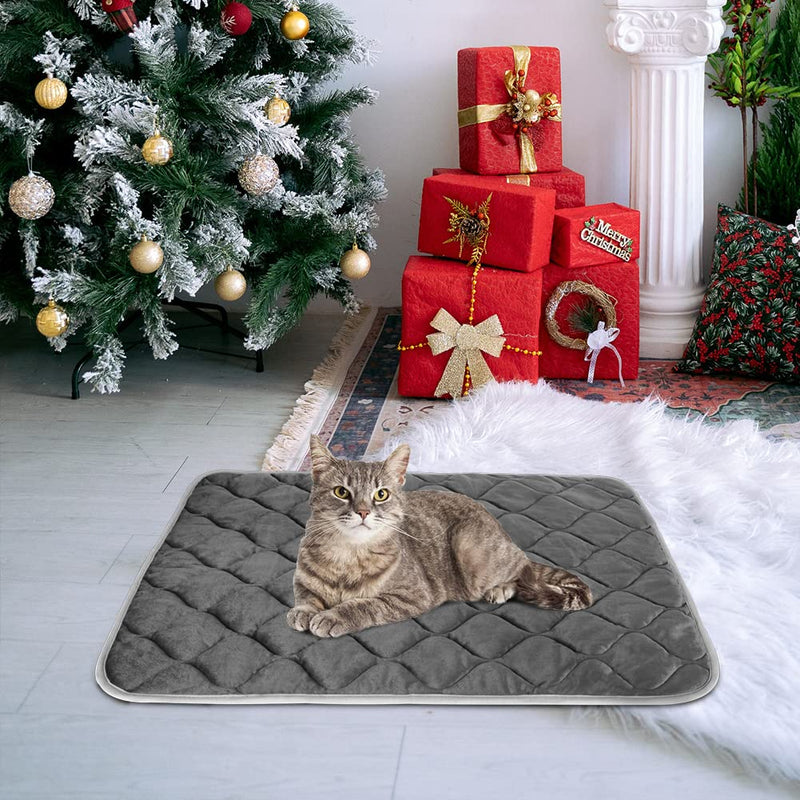 Self Heating Cat Mat Thermal Pet Bed Mat Self-Warming Pet Crate Pad 16"x20" Grey - BeesActive Australia