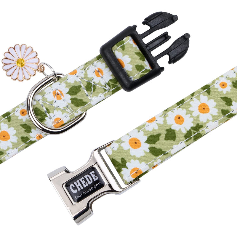 CHEDE Cotton Dog Collar for Small Medium Large Dogs,Girl Dog Collar with Quick-Release Buckle ,Flowers Soft Adjustable Pet Collar Green Daisy - BeesActive Australia
