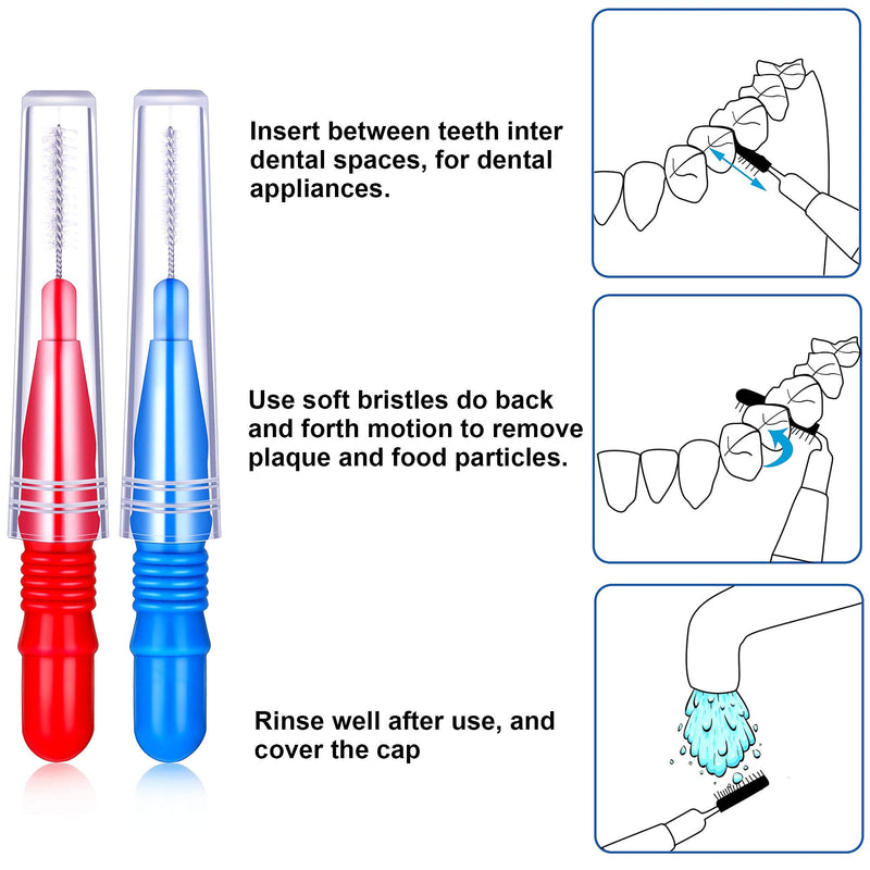 100 Pieces Braces Dental Brush Flosser for Cleaner Interdental Brush Toothpick Dental Tooth Flossing Head Oral Dental Hygiene Toothpick Cleaners Cleaning Tool Red and Blue - BeesActive Australia