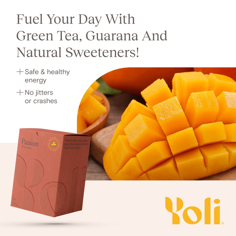 Yoli Passion Energy Drink Powder Mix - Natural Energy Drink Mix for Endurance and Stamina, 30 Packets - Peach Mango Flavor Peach Mango - 30 Packets - BeesActive Australia