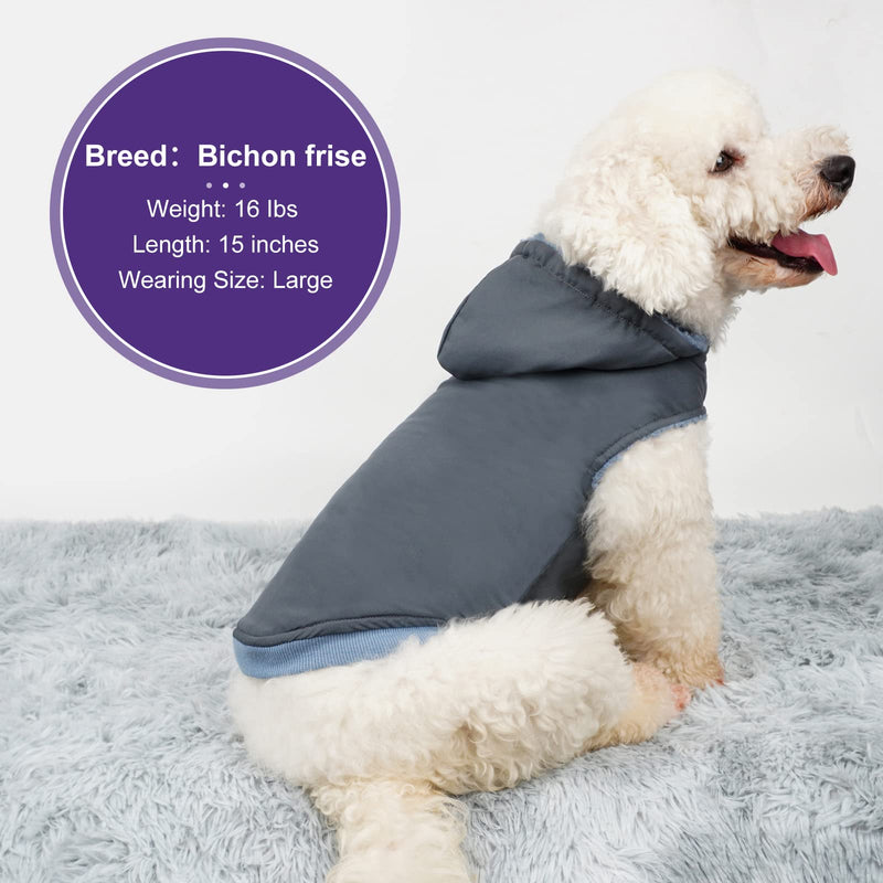 cyeollo Dog Hoodie Sherpa Vest for Dogs Reversible Waterproof Windproof Cozy Winter Clothes Cold Weather Coats Fuzzy Sweatshirt with Pocket Solid Color Pets Apparel Warm Coats for Small Medium Dogs Blue - BeesActive Australia