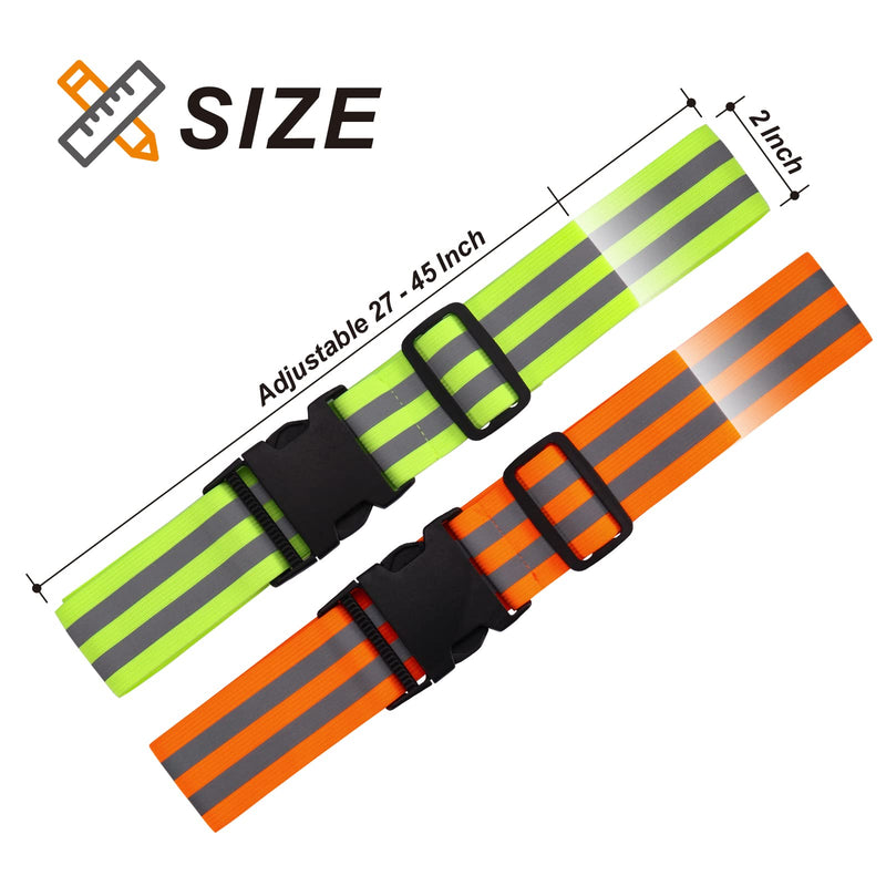 Little World Reflective Belt - 2 Pcs PT Belt - Reflective Running Gear for Men and Women - Elastic Reflective Sash Perfect for Running Cycling Walking Marathon Military (Green and Orange) - BeesActive Australia