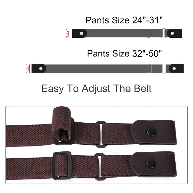 WERFORU No Buckle Belt for Women and Men Buckle Free Belt Plus Size for Jeans Pants 2 Pack/3 Pack/4 Pack 08-black+coffee(no Nickle/Metal) Pants Size 34"-48" - BeesActive Australia