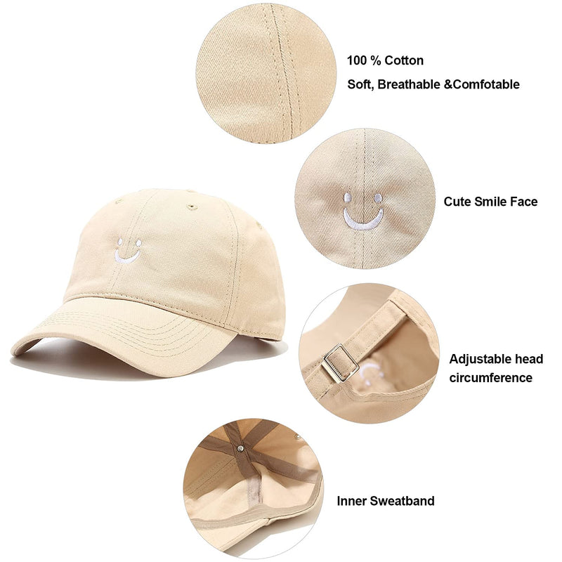 Umeepar 3 Pack Smiley Face Cotton Baseball Cap Adjustable Low Profile Unstructured Dad Hat for Women Men Black White, Aqua - BeesActive Australia