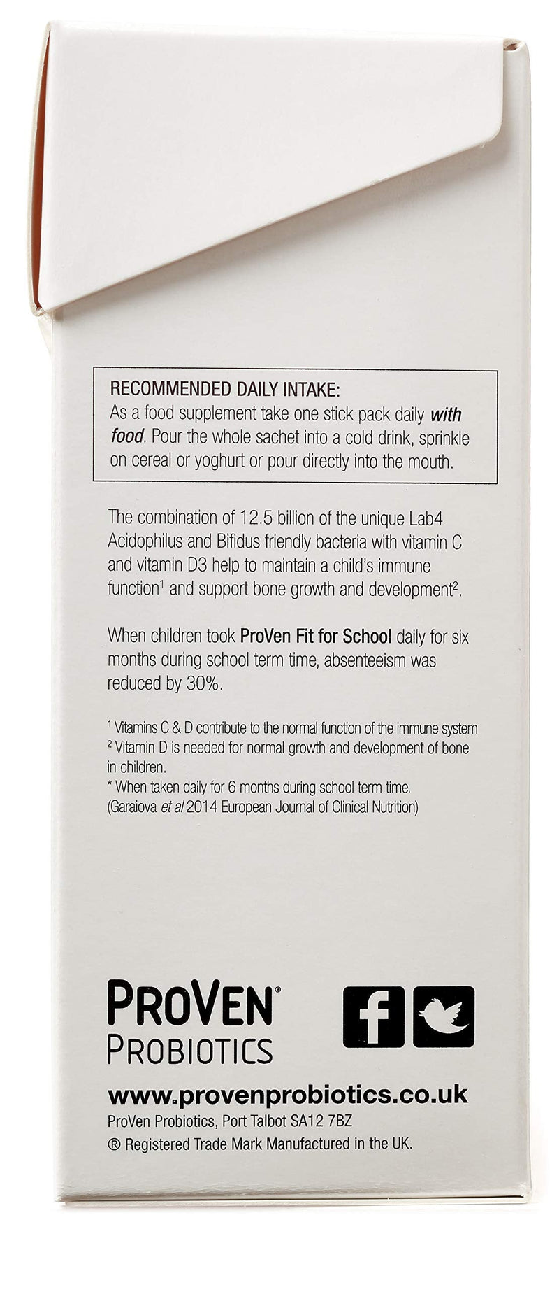 Pro-Ven Probiotics Fit for School Children's Friendly Bacteria Powder 12.5 Billion CFU for Children Aged 1-16 with Vitamin C - 14 Sticks - UK Made - BeesActive Australia