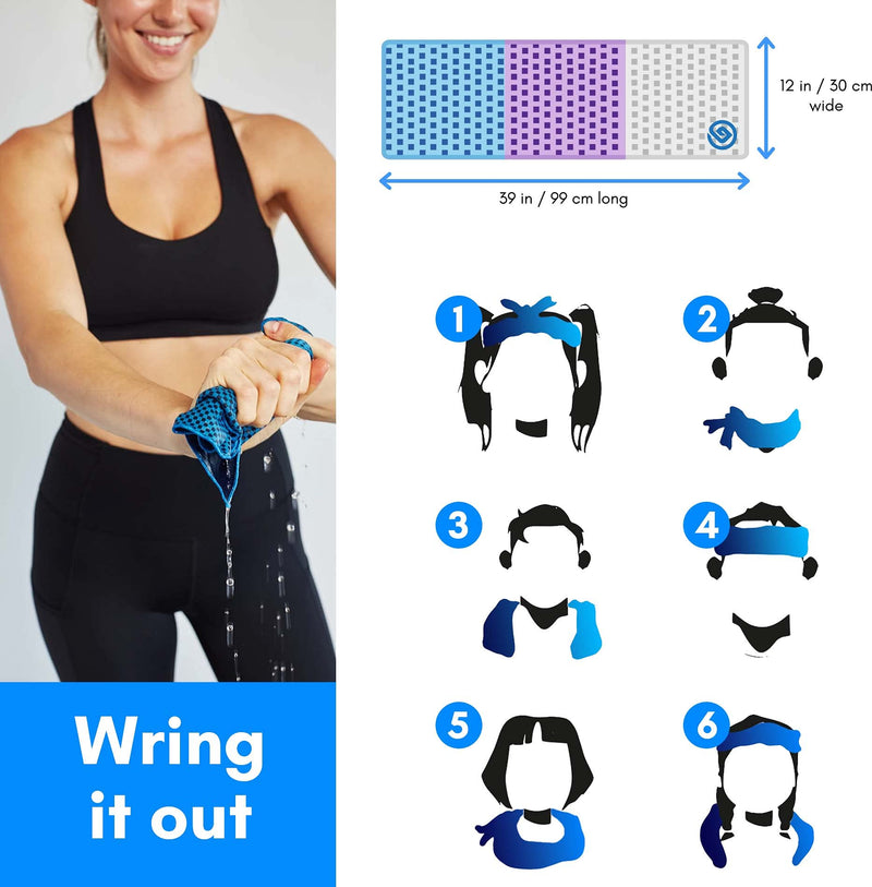 Cooling Towels 3 Pack - Lightweight Microfiber Towel for Gym, Workout, Sport & Sweat - Quick Dry Towel for Body, Neck & Face During Work, Travel, Camping, Swimming, Beach, Hot Weather for Men & Women Two Tone Blue - BeesActive Australia