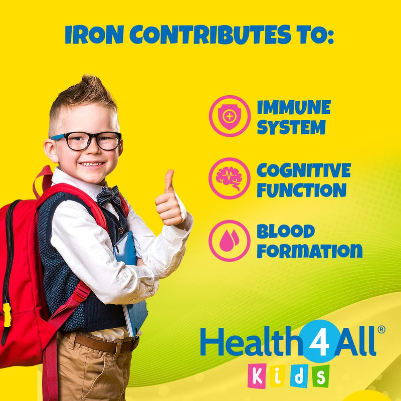 Health4All Kids Iron Chewable 60 Tablets Learning and Growth Support. Vegan Iron Supplement for Children. 60 Count (Pack of 1) - BeesActive Australia