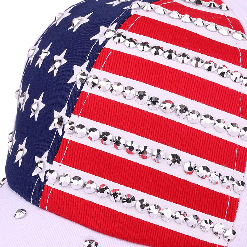 oaesc Patriotic American Flag Baseball Cap USA Bling Sparkle Hat for Men Women 4th July Summer Sun Cap White - BeesActive Australia