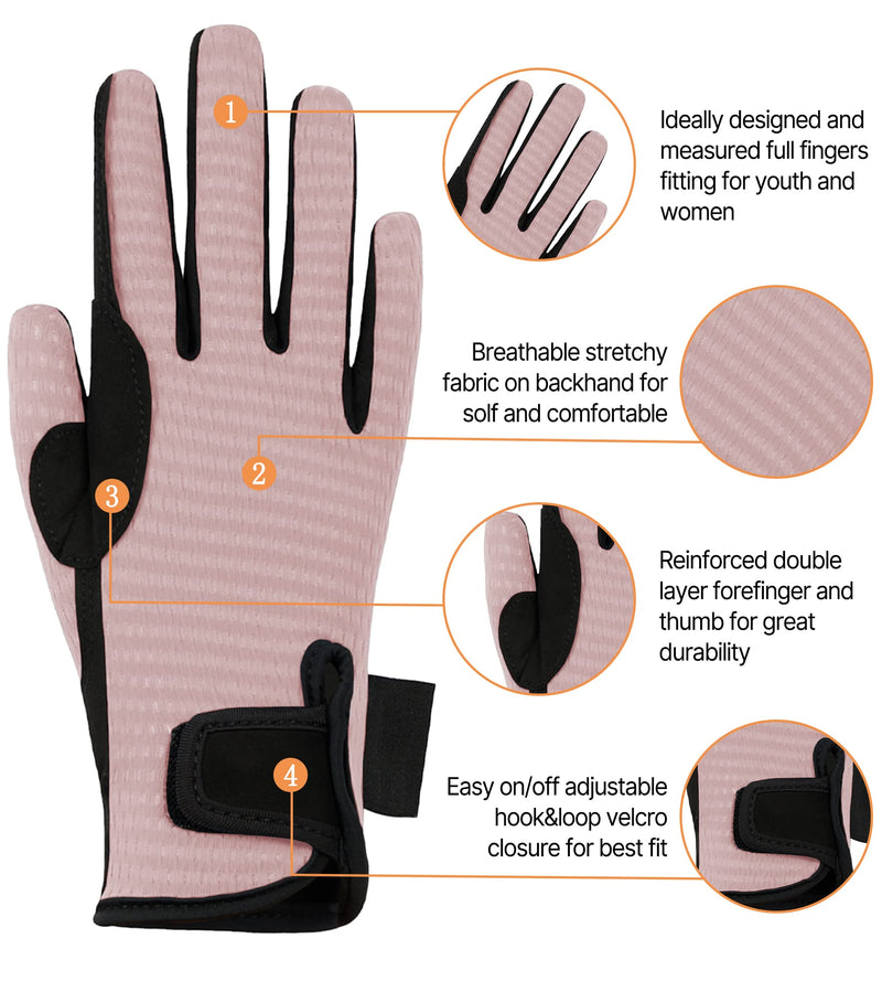 ChinFun Women's Horse Riding Gloves Stretchable Equestrian Gloves Breathable Horseback Lady Youth Girls Outdoor Cycling Light Pink Small - BeesActive Australia