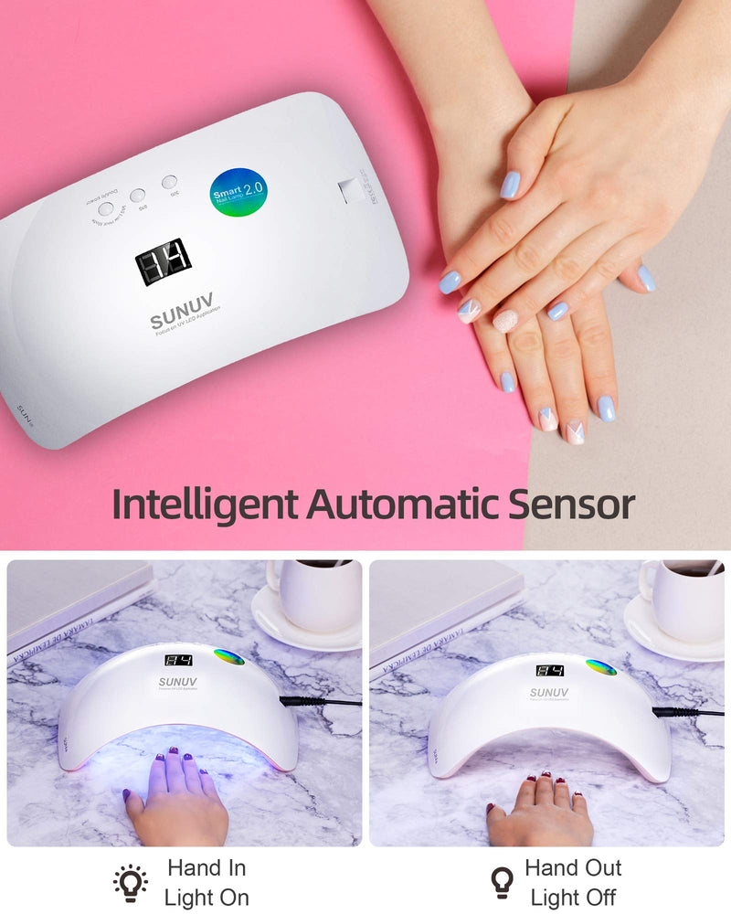 Gel UV LED Nail Lamp,SUNUV Nail Dryer 36W Gel Curing Light for Nail Polish with Aotu Sensor 3 Timers SUN8 Pink - BeesActive Australia