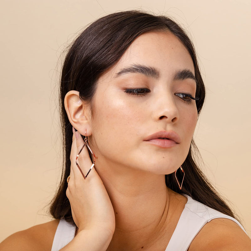 PAVOI 14K Gold Plated Dangle Earrings for Women | Infinity Cute Hanging Hoop Earrings Rose Gold Smooth - BeesActive Australia