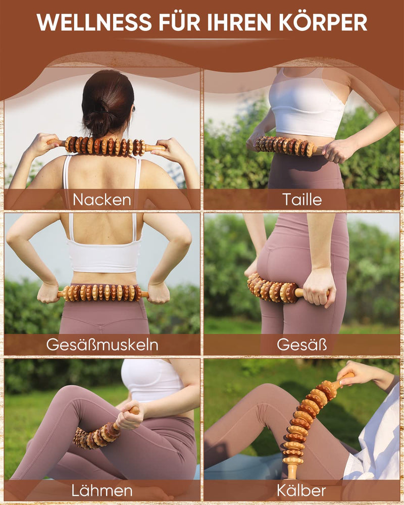 Wood Therapy Massager Roller, Wooden Massage Tool Relax Tight Muscles for Leg, Maderoterapia Kit Colombiana for Lymphatic Drainage, Anti Cellulite, Body Sculpting, Skin Smoothing, Beech - BeesActive Australia