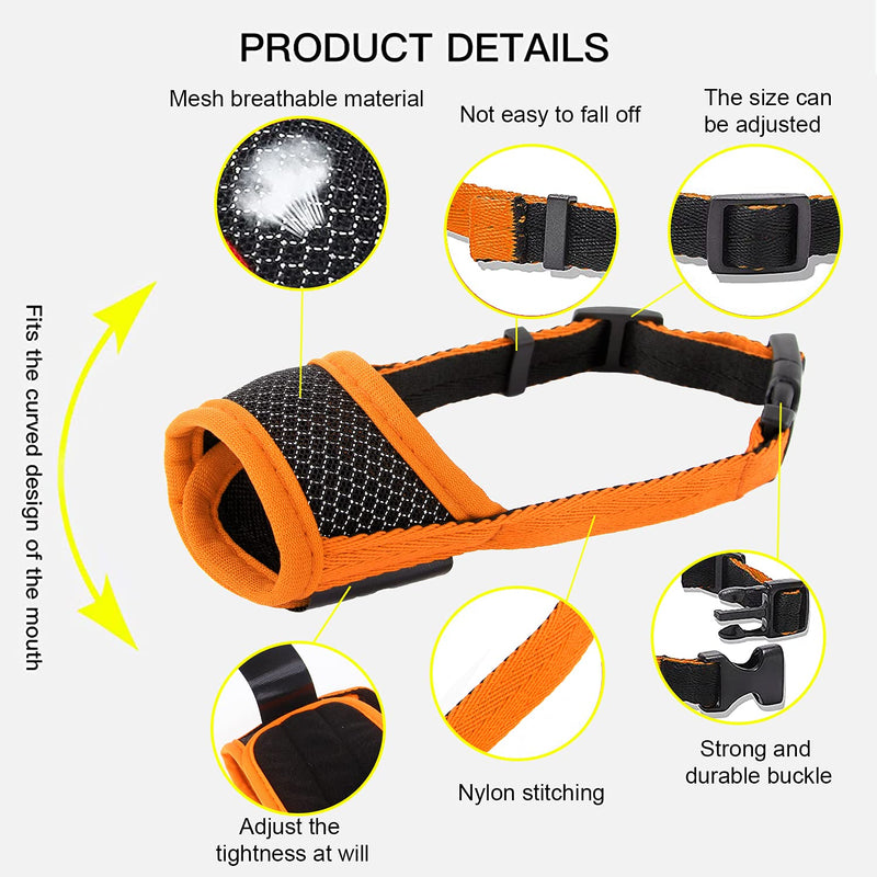Dog Muzzle Trim Dogs Nails Anti Biting Barking and Chewing, [ Soft Nylon Breathable Mesh] Drinkable Adjustable Loop for Small Medium Large for Pets Muzzle Dog Training Mouth Cover Orange L - BeesActive Australia