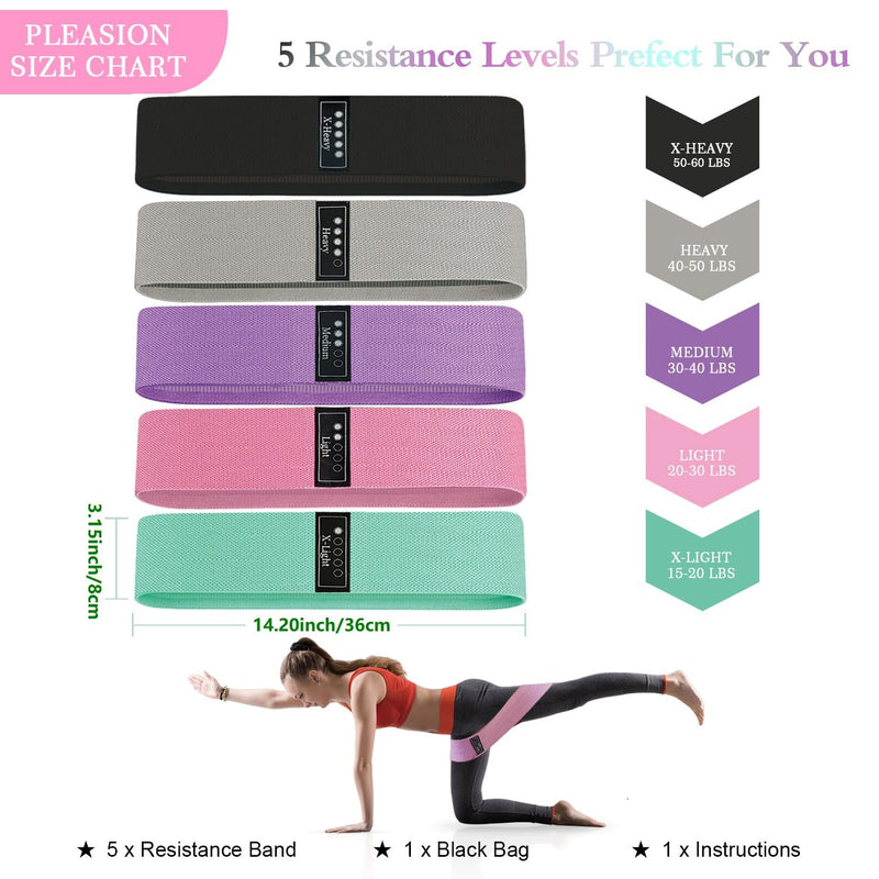 Fabric Resistance Bands for Working Out, 5 Levels Booty Bands for Women Men, Cloth Workout Bands Resistance Loop Exercise Bands for Legs Butt at Home Fitness, Yoga, Pilates Green/Pink/Purple/Grey/Black - BeesActive Australia
