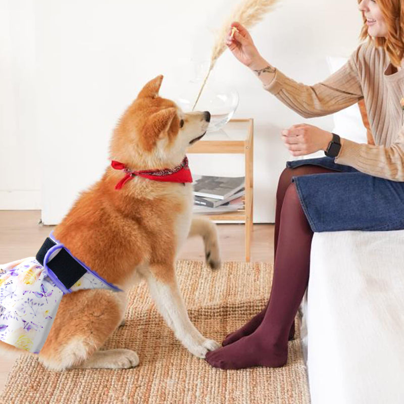 Leekalos Reusable Dog Diapers Female Easy to Put No Leak Dog Diapers for Heat Cycle Diapers for Dogs Female High Absorbent Puppy Diapers Washable Dog Diapers Flower Leaves Medium (Pack of 3) - BeesActive Australia