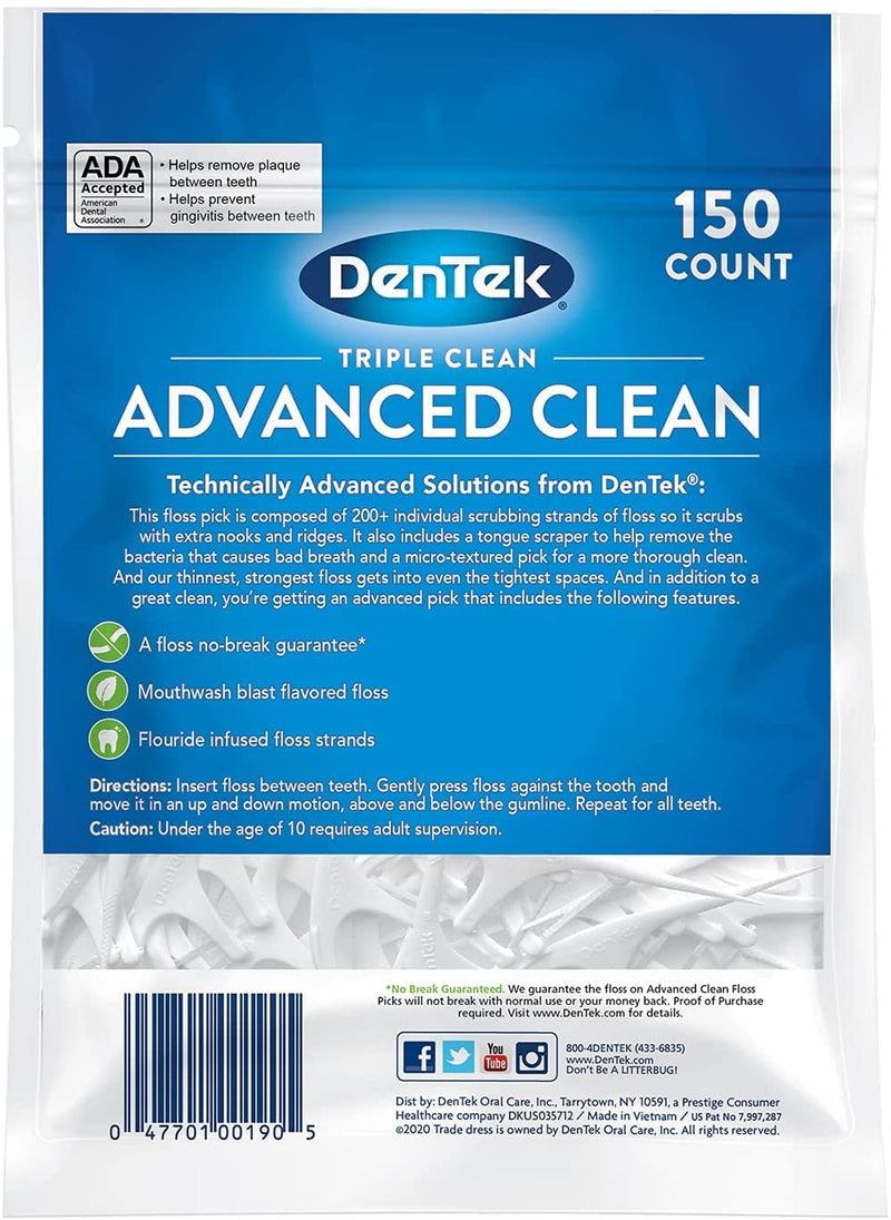 DenTek Triple Clean Floss Picks, No Break Guarantee, 150 Count, 3 Pack 150 Count (Pack of 3) Pack of 3 - BeesActive Australia