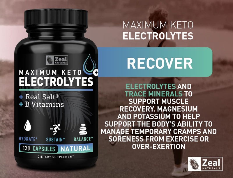 Keto Electrolyte Supplement (120 Capsules) Maximum Keto Electrolytes Supplements Pills w Real Salt®, B Vitamins, Magnesium and Potassium Supplement - Salt Pills & Electrolyte Tablets - BeesActive Australia