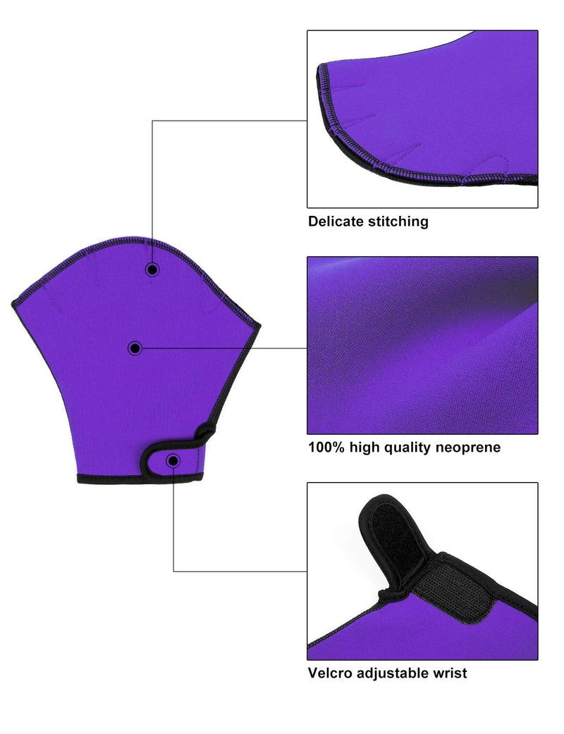 FitsT4 Aqua Gloves Webbed Paddle Swim Gloves Fitness Water Aerobics and Water Resistance Training for Men Women Children Purple Medium - BeesActive Australia