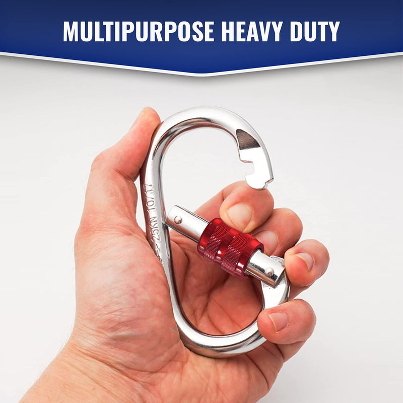 25kn Climbing Carabiner Clip - Heavy Duty O-Shape Steel Locking Caribeaner - UIAA / CE Certified Rock Climbing Gear - Strong Large Locking Oval Caribeener for Mountain Climbing 1pc - BeesActive Australia