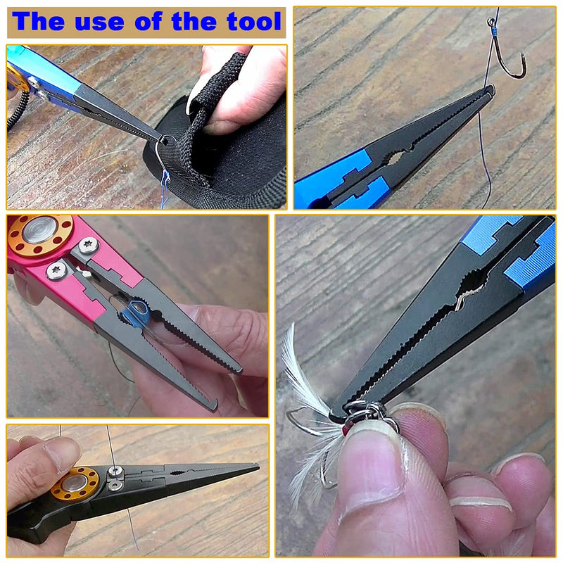 LIPOUD Aluminum Multitool Fishing Pliers with Hook Remover Lead Pressing Thread Cutting Split Ring and Lanyard Red - BeesActive Australia