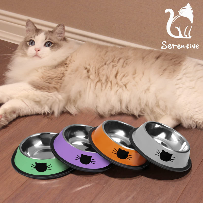 Serentive 2Pcs Cat Bowls Non-Slip Stainless Steel Small Cat Food Bowls Unbreakable Thicken Cat Feeder 13Oz Cat Dishes Suitable for Indoor Small Pets Removable Rubber Base Easily Silver - BeesActive Australia